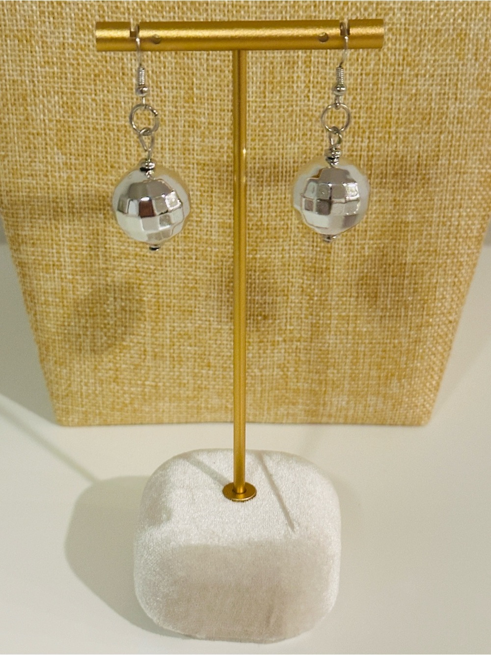 Fashion Jewelry Silver Disco Ball Dangle Earrings